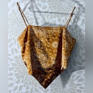 J For Justify Women’s M Rust Boho Paisley Triangle Back Tie Cropped Tank Top